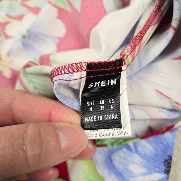 Floral Off Shoulder Blouse Medium Red Blue Flower Pattern Shein Ruffle Sleeve - Picture 3 of 10